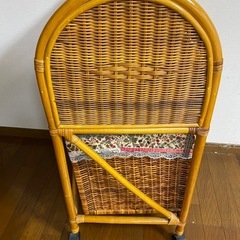 籐製 とう ラタン サニタリーラック ランドリーワゴン 木製 レトロの画像
