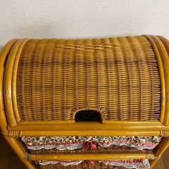 籐製 とう ラタン サニタリーラック ランドリーワゴン 木製 レトロの画像