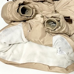 100円！プティマイン　100サイズ　中古難あり格安　ダウンコート　ベージュ　リボン付き　女の子　もこもこ　あったか　の画像