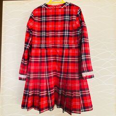女児赤チェックワンピース 130cmの画像