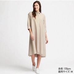 （タグ付き）UNIQLO エクストラファインコットンAラインワンピース（七分袖）の画像