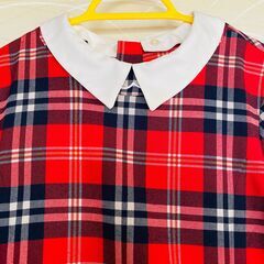 女児赤チェックワンピース 130cmの画像