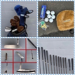 ミズノの男性用セット(Rフレックス) ウッドはドライバー2本にスプーン2本 アイアンは高性能のカーボンアイアン4-9、pw SwはクリーブランドのTourAction 60度のウェッジ パターはミズノの名器ツアースタイルのY304 Forged(prospec)の画像