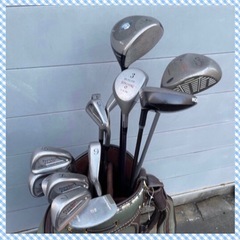 男性用ゴルフクラブセット レギュラーシャフトのやさしいセットにおまけ色々  ドライバーは2本(ブリヂストン&キャロウェイ) フェアウェイウッドは2本(プロギア&スポルディング) アイアンセットは3-9、P、S(ファウンダース) パターはポーラバランスパターの画像