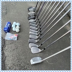 男性用ゴルフクラブセット レギュラーシャフトのやさしいセットにおまけ色々  ドライバーは2本(ブリヂストン&キャロウェイ) フェアウェイウッドは2本(プロギア&スポルディング) アイアンセットは3-9、P、S(ファウンダース) パターはポーラバランスパターの画像