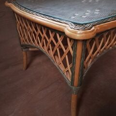 ラタンテーブル ガラス天板 センターテーブル 和モダン 籐 アンティーク ヴィンテージ レトロの画像