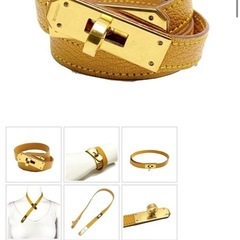 HERMES エルメス ケリー チョーカー ブレスレット ドゥブルトゥール レザー ゴールド キャメルの画像