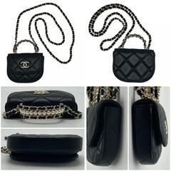 極美品 CHANEL シャネル ミニミニマトラッセ ラムスキン トップハンドル パール 真珠 ブラック 黒 ノベルティ品の画像