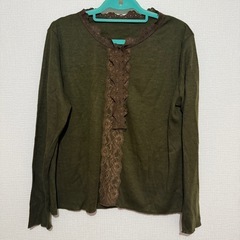 【未使用】レース ファー　カーディガン付きトップス 2点セット グリーン 長袖 ニットの画像