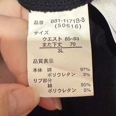 【美品】ボトムス ズボン ブラック 黒 ストレッチパンツ ストラップ柄 3Lの画像