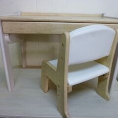 ※取引中/売約済***********未使用/新品　訳ありアウトレット　キッズデスク チェア 2点セット 高さ調整 1人掛け 4段 木製 の画像