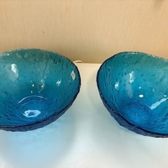 【美品】イタリア製 Laura ガラスボウル ブルー 2個セット（熊本市引き取り限定）の画像