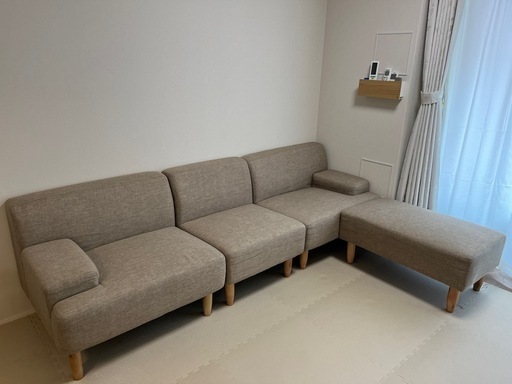 北欧テイスト 3人掛けソファ オットマン付き