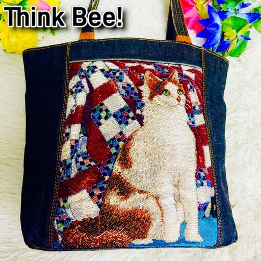 デニム✨Think Bee!✨シンクビー ✨トートバッグ✨肩がけ✨A4サイズ✨猫