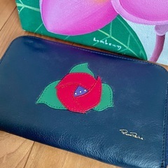 【Pierre Pacha】 ネイビー 花刺繍長財布とミニポーチの画像