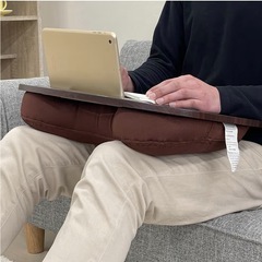 クッションテーブル 膝上ノートPC タブレット 木目 読書 車 ベッド 食卓 ブラウン の画像