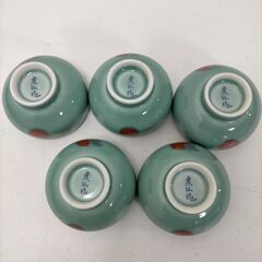 青磁 柿文様 蓋付き小鉢 5客セット 和食器 お茶碗 湯呑み 小鉢 蓋物　 煮物椀 デザート碗 料理屋仕様 来客用 食卓小物　 251107-1Y　の画像