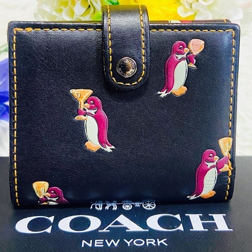 本革✨COACH✨コーチ✨財布✨ペンギン✨シャンパン✨グラブタンレザー✨アニマル