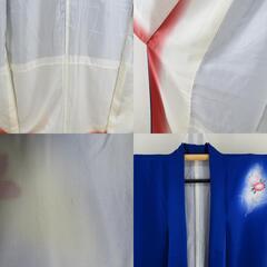 付下げ 袷 青色ｘピンク色ｘ多色 ぼかし染め 花瓶紋様 広衿 正絹 仕立て上がり着物 身丈158cm【中古】 【キモノオフ野々市若松店】の画像