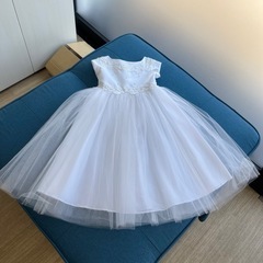 キッズドレス 白 チュール レース フォーマル 発表会 結婚式　120の画像