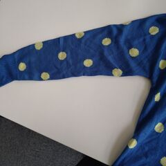 新品未使用 青×黄色 ドット柄 長袖ニットカーディガン Lサイズ レディースの画像