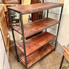 アイアン ウッド インダストリアル シェルフ ラック オープンシェルフ 収納 什器 棚 家具 店舗什器 黒フレーム 木製棚 iron shelf wood display open rack industrial の画像