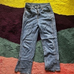 韓国 スリットデニム ブルー Sサイズの画像