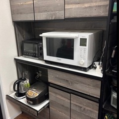 食器棚 大川家具 レンジ台 コンセント付 キッチンボード 完成品 キッチン 引き出し 収納 カップボード 180 の画像
