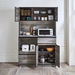 食器棚 大川家具 レンジ台 コンセント付 キッチンボード 完成品 キッチン 引き出し 収納 カップボード 180 の画像