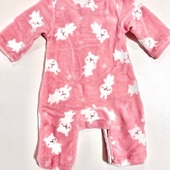 防寒着 ピンク うさぎ柄ロンパース 70の画像