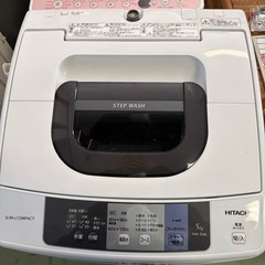 東♪#407 動作品 HITACHI 5kg 洗濯機 スリム コンパクト NW-50A STEP WASH ホワイト 2017年せい製の画像