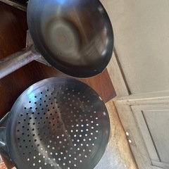 中華鍋　油切りセット　中華鉄鍋　保管品　錆ありの画像