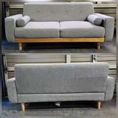  2人掛けソファ グレー 布張り 足着脱式 ローソファ 25K 北TO1の画像