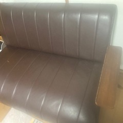 革製ソファー  天然木目 レトロモダンの画像