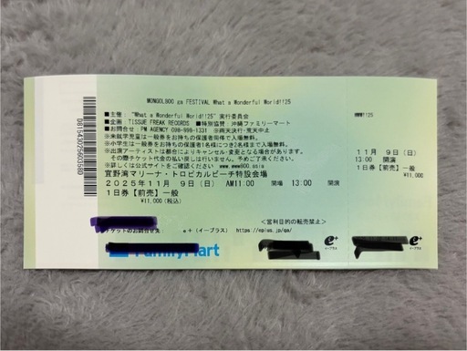 what a Wonderful World 25 11/9（日）チケット1枚　モンパチフェス