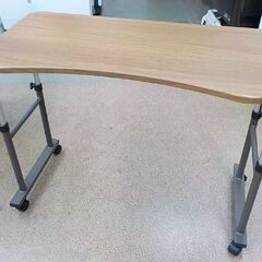 ベッド用テーブル ブラウン 高さ調節可能 幅124×奥42×高53～73cm キャスター付き ベッドテーブル サイドテーブル　西岡店の画像