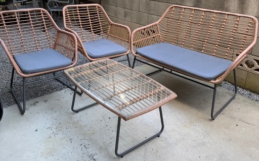 ガーデンセット Depos ラタン調 ナチュラルラタン4点セット 屋外家具