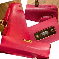 赤 ショルダー ハンドバッグ 2way 合皮レザーの画像