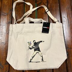 【10%OFF】【Banksy】2WAY TOTE BAG COTTON CANVAS bnk-003 フラワーB COTTON CANVAS ユニセックス 送料無料の画像