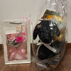 ギフト用の花と造形アート犬とお花セットの画像