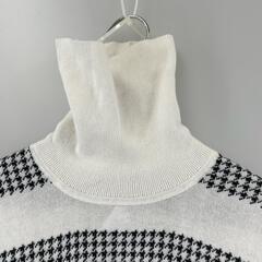 美品 PEARLY GATES パーリーゲイツ ハイネックニット ボーダー 秋冬 AW 長袖ニット コットン ホワイト レディース 0(S) ゴルフウェア【古着】【中古】の画像