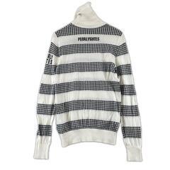 美品 PEARLY GATES パーリーゲイツ ハイネックニット ボーダー 秋冬 AW 長袖ニット コットン ホワイト レディース 0(S) ゴルフウェア【古着】【中古】の画像