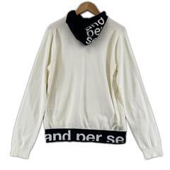 Ampasy アンパスィ フード付きセーター ブランドロゴ 秋冬 AW 長袖ニット レーヨン/ポリエステル オフホワイト レディース M ゴルフウェア【古着】【中古】の画像