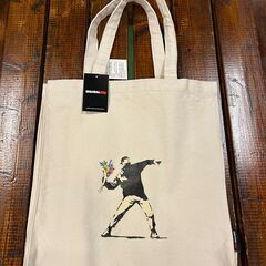 【10%OFF】【Banksy】BOX TOTE BAG COTTON CANVAS bnk-004 フラワーB ユニセックス 送料無料の画像