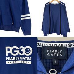 美品 PEARLY GATES パーリーゲイツ 両面プリント 秋冬 AW パーカー ポリエステル/コットン ブルー メンズ 5（L） ゴルフウェア　フルジップアップ【古着】【中古】の画像