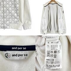 Ampasy アンパスィ ボンディングジャケット ブランドロゴ 秋冬 AW ジャケット ポリエステル アイボリー メンズ L ゴルフウェア　フルジップアウター【古着】【中古】の画像