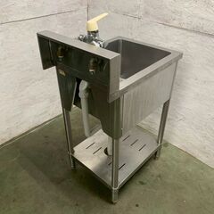 ステンレス製 1槽シンク 水栓付き W450×D600×H990 厨房 厨房機器 店舗 店舗用品 中段付 流し台  業務用 ステンレスシンク A0811YGの画像