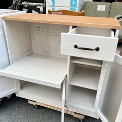 レンジボード キッチンボード キッチン 収納 家電 ラック スライド棚 食器棚 カップボード 炊飯器ラック 収納棚 ホワイト 白の画像