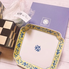 未使用　重箱　おせち　たち吉 黄地聖果 角大皿 盛皿の画像