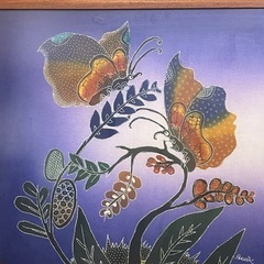オリジナルバティック絵画　ジョグジャカルタ、ジャワ、インドネシア 花 インテリア 絵画 額装 壁掛け 額縁 真作 額 画の画像